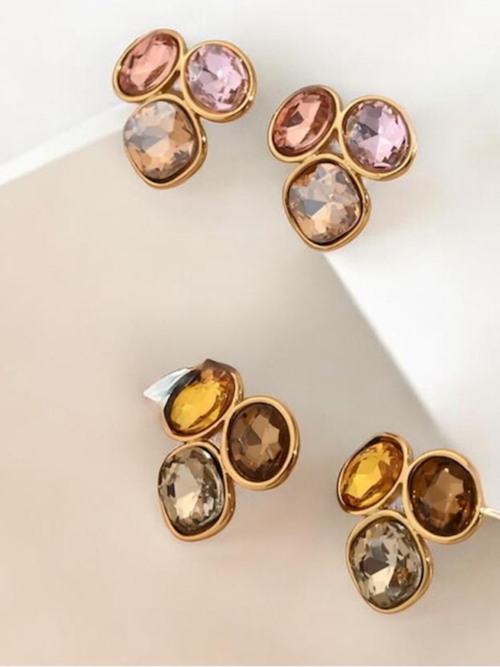Cluster Stud Earrings NWT 18KT Gold Plated PVD Coated